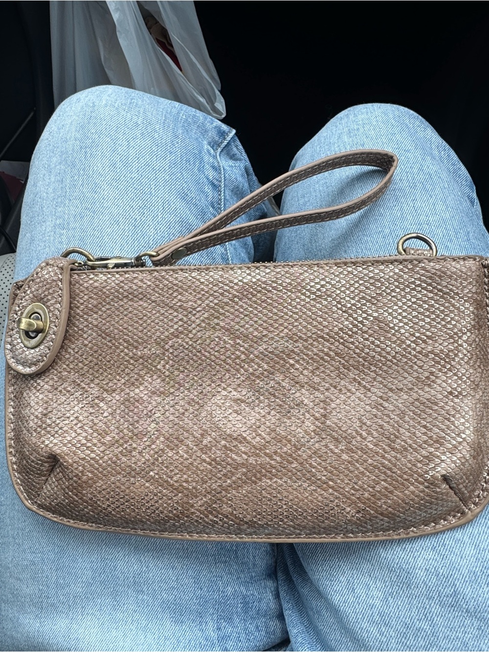 Joy Susan Gold/Tan Snakeskin print wristlet